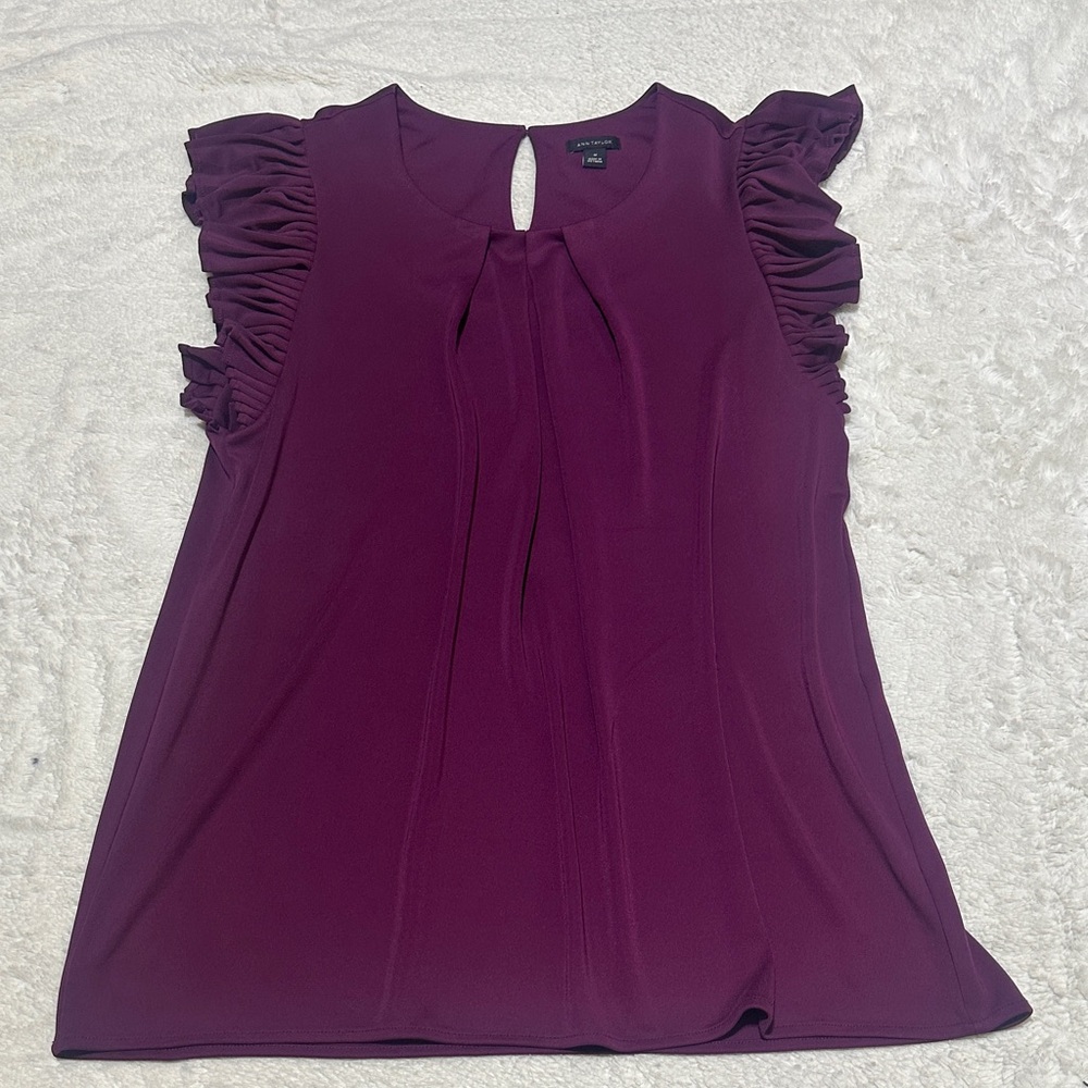 Ann Taylor Plum Ruffle Sleeve Blouse